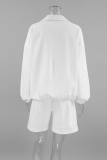 Casual Street Solid Color Draw String Pocket Buttons Turndown Collar Long Sleeve Two Pieces