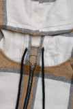 Casual Plaid Irregular Zipper Contrast Hooded Outerwear