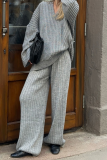 Casual Street Solid Color Weave Potholes V Neck Long Sleeve Two Pieces(Send a scarf)