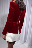 Elegant Solid Color Pleated Velvet Square Neck Pleated Dresses