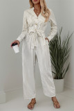 Casual Street Stripe Pocket Lace Up Buttons V Neck Loose Jumpsuits
