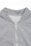 Casual Solid Color Zipper O Neck Tops