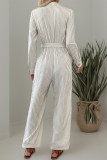 Casual Street Stripe Pocket Lace Up Buttons V Neck Loose Jumpsuits