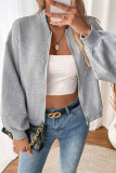 Casual Solid Color Zipper O Neck Tops