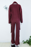 Casual Street Solid Color Weave Potholes V Neck Long Sleeve Two Pieces(Send a scarf)