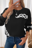 Daily Heart Shaped Patch Contrast O Neck Tops