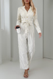 Casual Street Stripe Pocket Lace Up Buttons V Neck Loose Jumpsuits