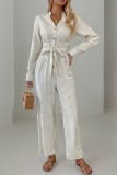 Casual Street Stripe Pocket Lace Up Buttons V Neck Loose Jumpsuits
