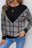 Daily Plaid Patchwork O Neck Tops