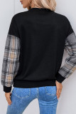 Daily Plaid Patchwork O Neck Tops