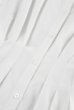 Casual Solid Color Buttons Ruched Turndown Collar Tops
