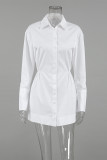Casual Daily Solid Color Buckle Ruched Turndown Collar Shirt Dresses