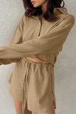 Casual Street Solid Color Lace Up Buttons Turndown Collar Long Sleeve Two Pieces