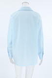 Casual Daily Solid Color Pocket Buttons Turndown Collar Tops