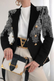 Casual Polka Dot Chain print Leopard Buttons Contrast Turn-back Collar Outerwear