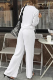 Casual Solid Color Pocket Lace Up V Neck Long Sleeve Two Pieces