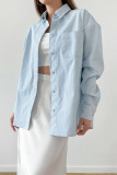 Casual Daily Solid Color Pocket Buttons Turndown Collar Tops
