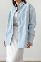 Casual Daily Solid Color Pocket Buttons Turndown Collar Tops