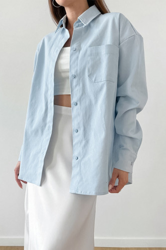 Casual Daily Solid Color Pocket Buttons Turndown Collar Tops
