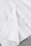 Casual Daily Solid Color Buckle Ruched Turndown Collar Shirt Dresses