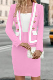 Elegant Solid Color Buttons Patchwork Contrast Cardigan Collar Long Sleeve Two Pieces