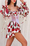 Sexy Flowers See-Through Ruffle Off Shoulder Waist Skirt Dresses