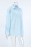 Casual Daily Solid Color Pocket Buttons Turndown Collar Tops