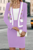Elegant Solid Color Buttons Patchwork Contrast Cardigan Collar Long Sleeve Two Pieces