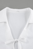 Casual Solid Color Pocket Lace Up V Neck Long Sleeve Two Pieces