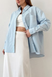 Casual Daily Solid Color Pocket Buttons Turndown Collar Tops