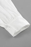 Casual Solid Color Buttons Ruched Turndown Collar Tops