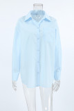 Casual Daily Solid Color Pocket Buttons Turndown Collar Tops