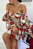 Sexy Flowers See-Through Ruffle Off Shoulder Waist Skirt Dresses
