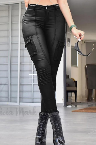 Casual Street Solid Color Pocket Skinny Low Waist Solid Color Bottoms