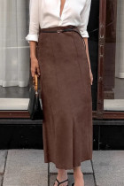 Elegant Solid Color Patchwork Zipper Regular High Waist Solid Color Bottoms