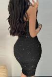 Sexy Party Solid Color Hollow Out Sequined Halter Wrapped Skirt Dresses