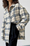 Casual Daily Plaid Buttons Contrast Turndown Collar Tops