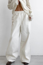 Casual Daily Solid Color Draw String Pocket Loose High Waist Wide Leg Solid Color Bottoms