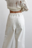 Casual Daily Solid Color Draw String Pocket Loose High Waist Wide Leg Solid Color Bottoms