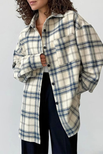 Casual Daily Plaid Buttons Contrast Turndown Collar Tops