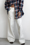 Casual Daily Solid Color Draw String Pocket Loose High Waist Wide Leg Solid Color Bottoms