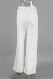 Casual Daily Solid Color Draw String Pocket Loose High Waist Wide Leg Solid Color Bottoms
