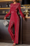 Sexy Solid Color Backless Sequined O Neck Straight Jumpsuits