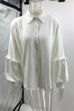 Casual Daily Solid Color Ruffle Turndown Collar Tops