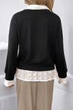 Casual Solid Color Lace Patchwork Turndown Collar Tops