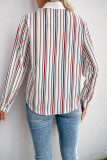Casual Stripe Buttons Patchwork Hot Drill Contrast Turndown Collar Tops