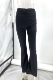 Elegant Solid Color Patchwork Ruched Regular High Waist Speaker Solid Color Bottoms
