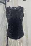 Sexy Solid Color Sequins Sequined O Neck Tops