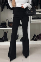 Elegant Solid Color Patchwork Ruched Regular High Waist Speaker Solid Color Bottoms