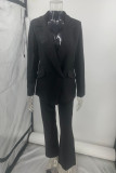 Casual Solid Color Buttons Patchwork Turn-back Collar Long Sleeve Two Pieces(No interior design)